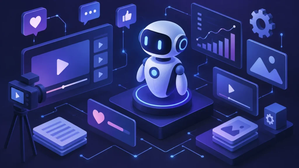 Ilustração conceitual abstrata sobre o tema: Como Criar um Influenciador Virtual de IA Viral e Grátis: Guia Completo para Iniciantes